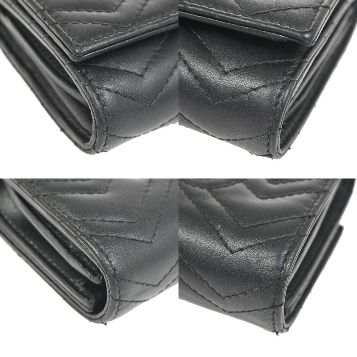 GUCCI GG Marmont Compact Bifold Wallet Purse Leather Black GHW Italy 69YH976