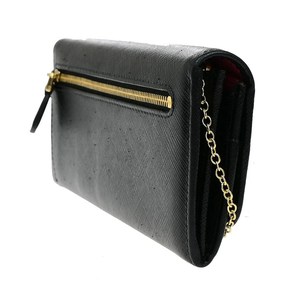 PRADA Logo Saffiano Multic Long Bifold Wallet Leather Black Pink GHW 37YH058