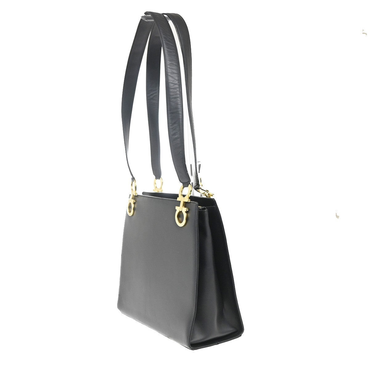 SALVATORE FERRAGAMO Logo Gancini Shoulder Hand Bag Leather GHW Black 30MA179
