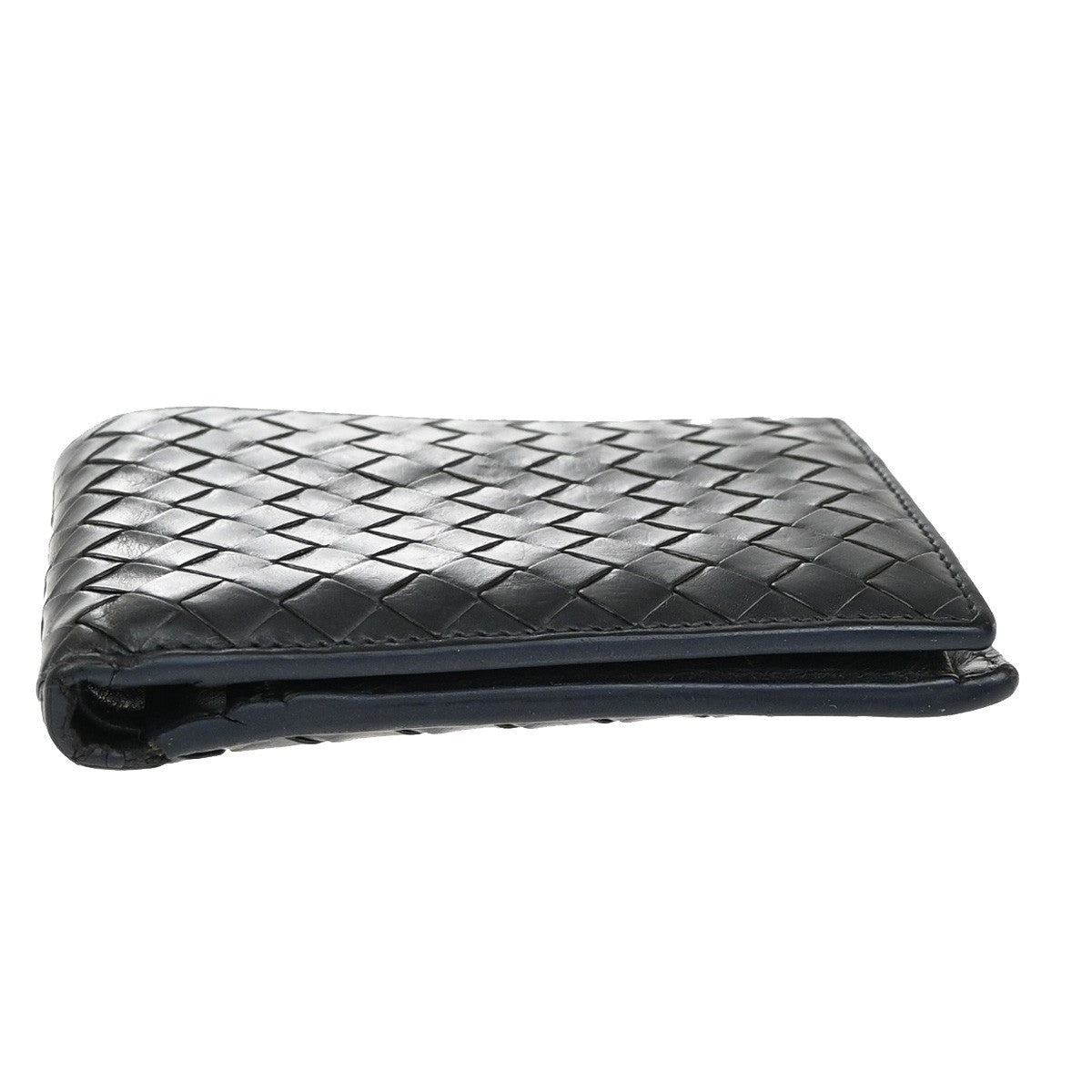 BOTTEGA VENETA Logo Intrecciato Bifold Compact Wallet Leather Navy Blue 07KP151
