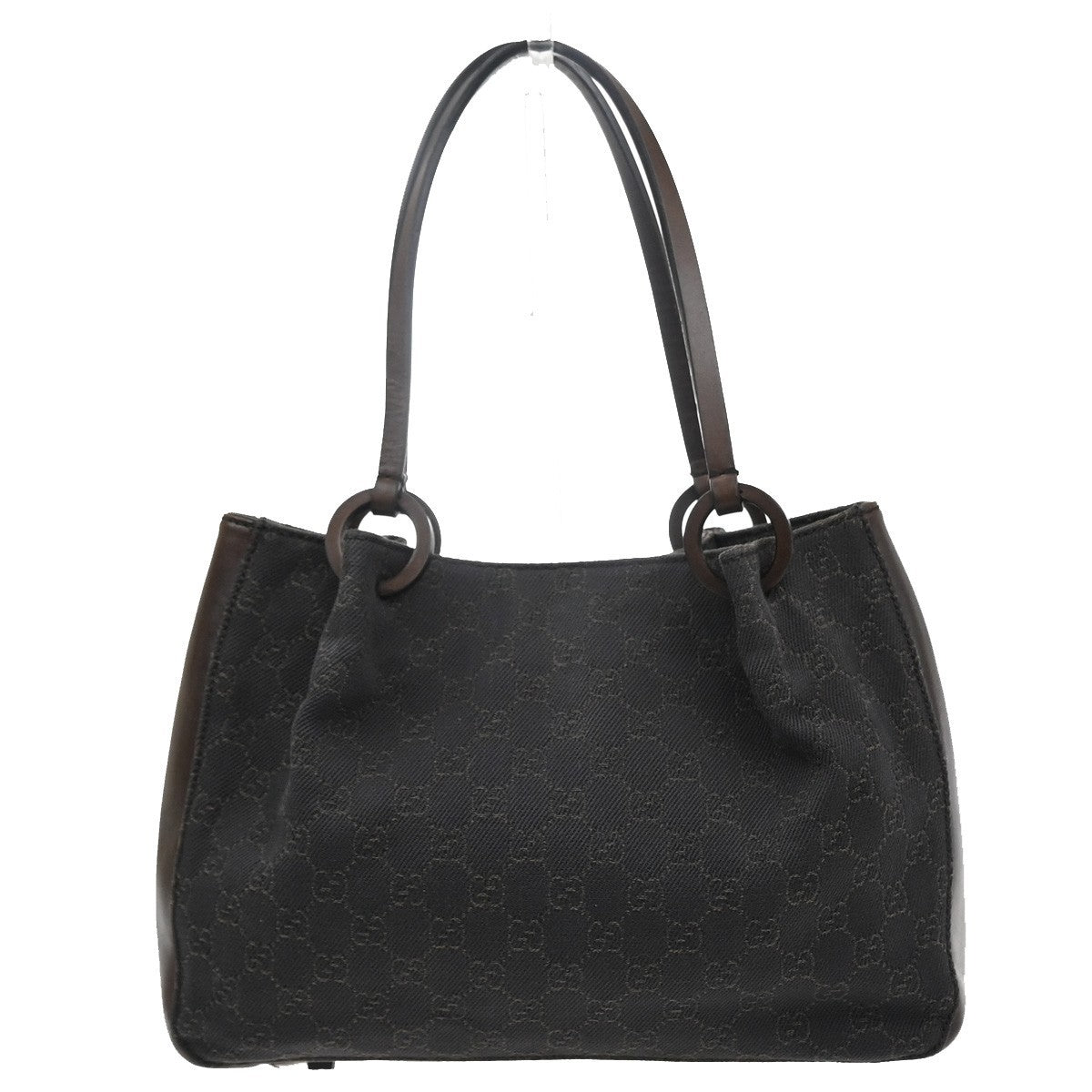 GUCCI Logo GG Pattern Shoulder Tote Hand Bag Canvas Leather Brown Italy 38MA585