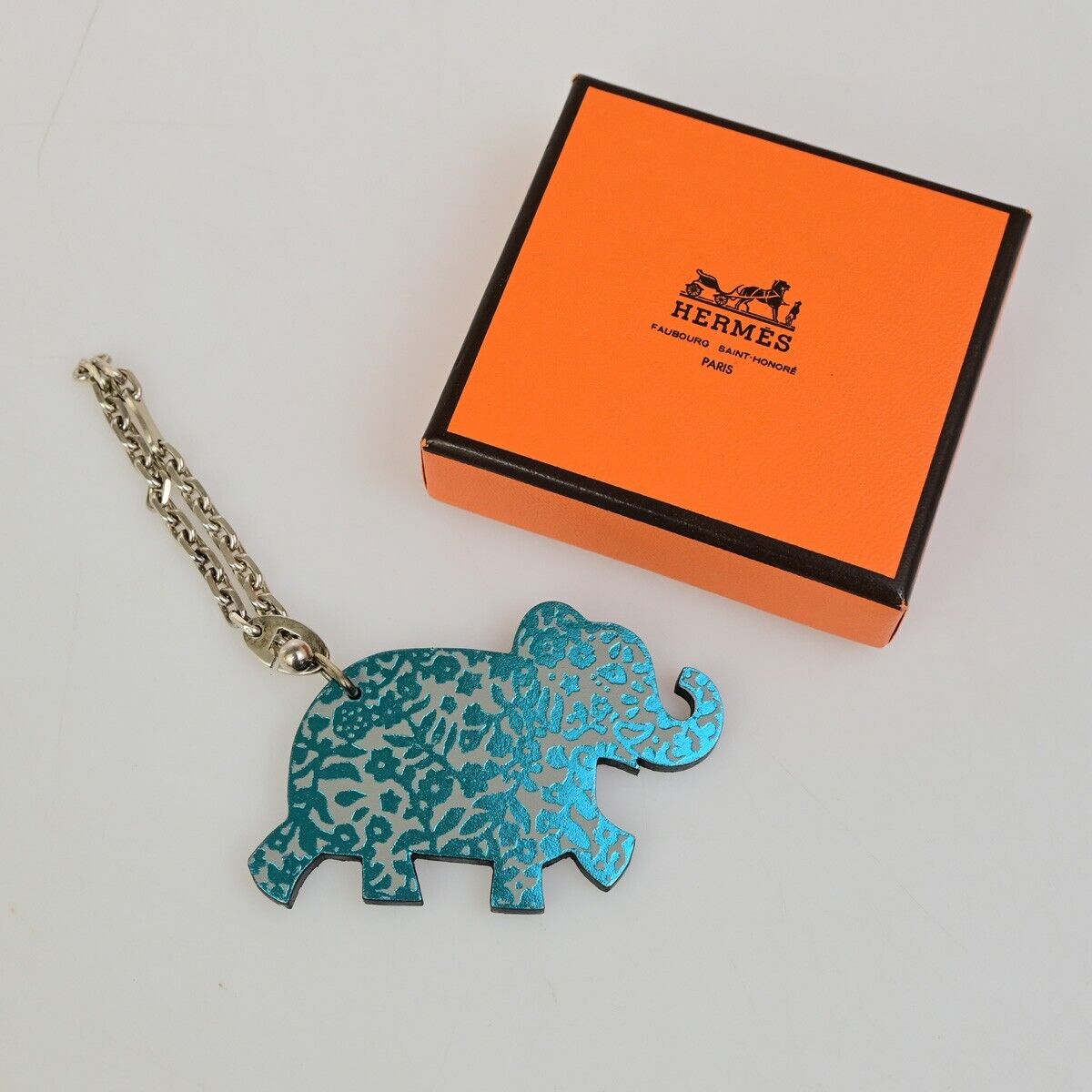 HERMES Logo Elephant Bag Charm Key Holder Chain Plastic Blue SHW 67KA524