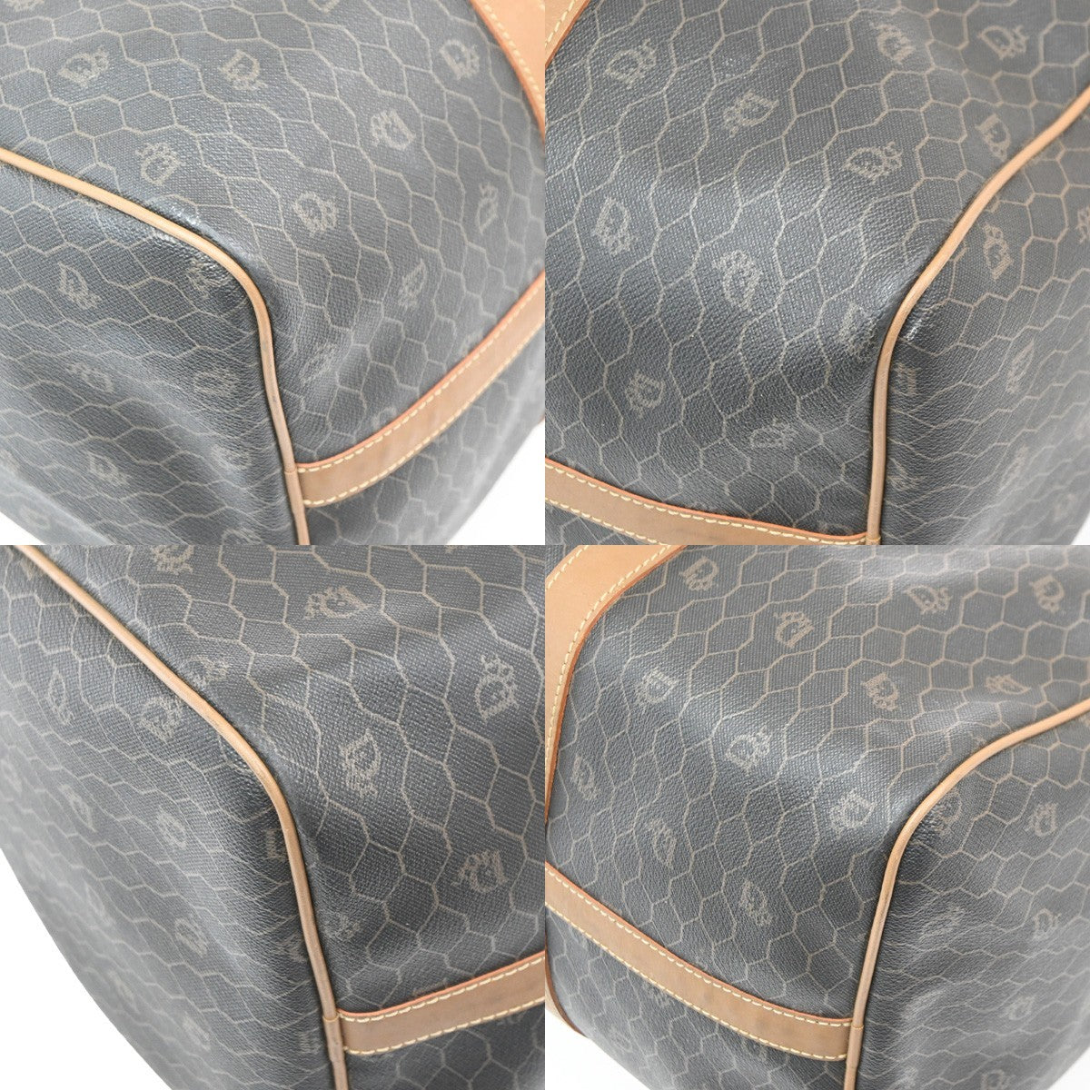 CHRISTIAN DIOR Logo Honeycomb Hand Bag PVC Leather Brown Black GHW 31PA021