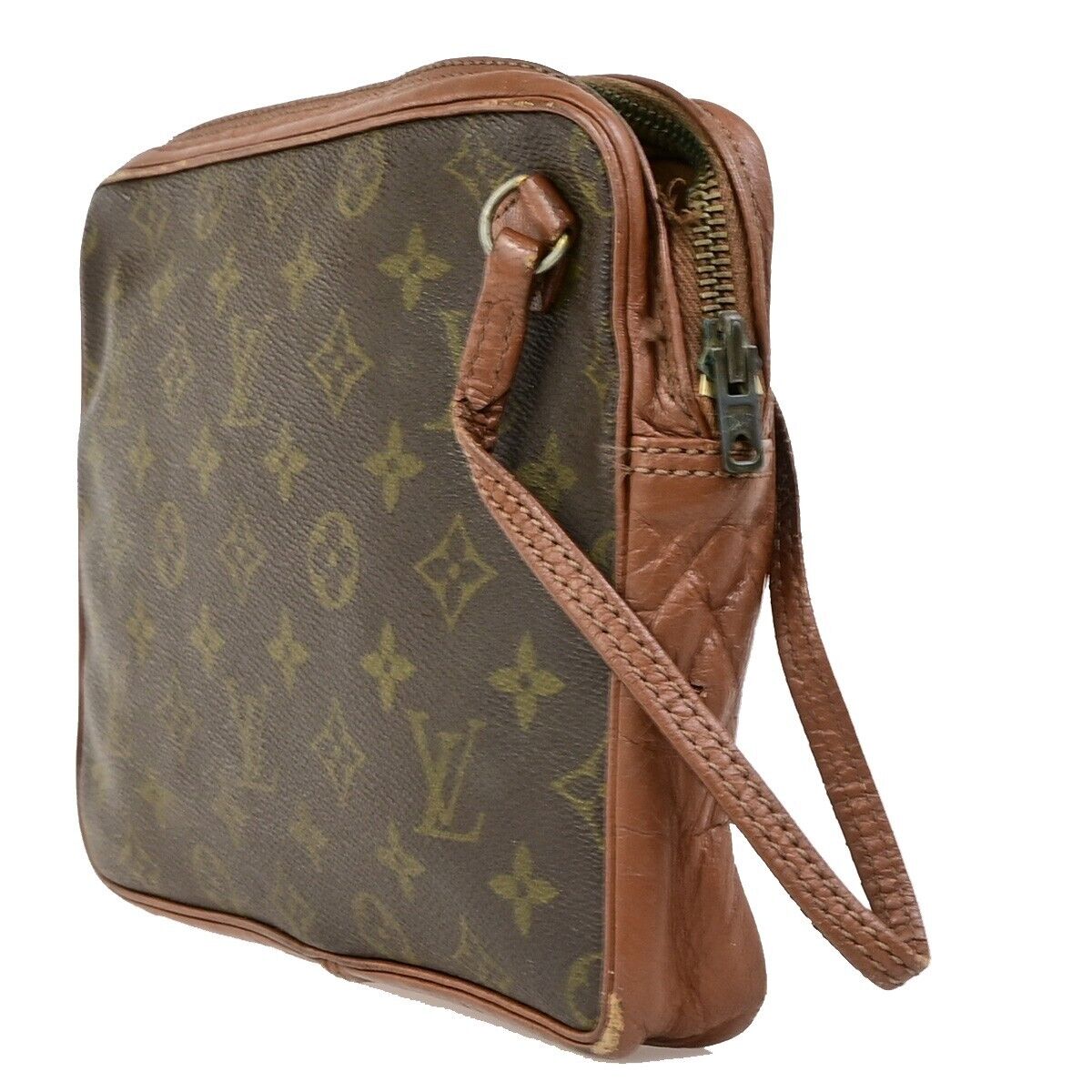 LOUIS VUITTON LV Logo Clutch Hand Bag Monogram Leather Brown france 01EC999