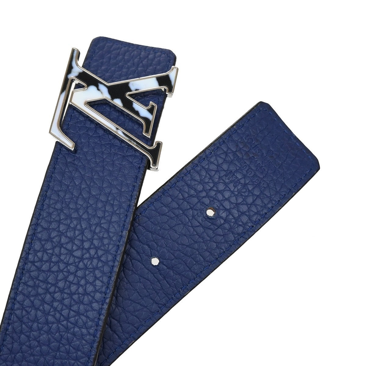 LOUIS VUITTON Logo Ceinture LV Initial Belt Taurillon Leather Blue N1012 31KP197