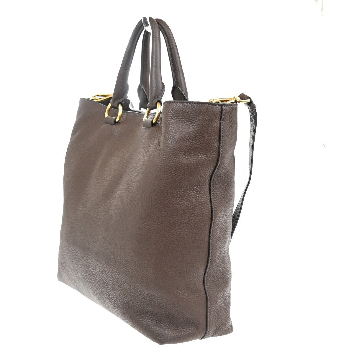 PRADA Logo 2Way Shoulder Tote Hand Bag Leather Brown Gold Italy 53RF343