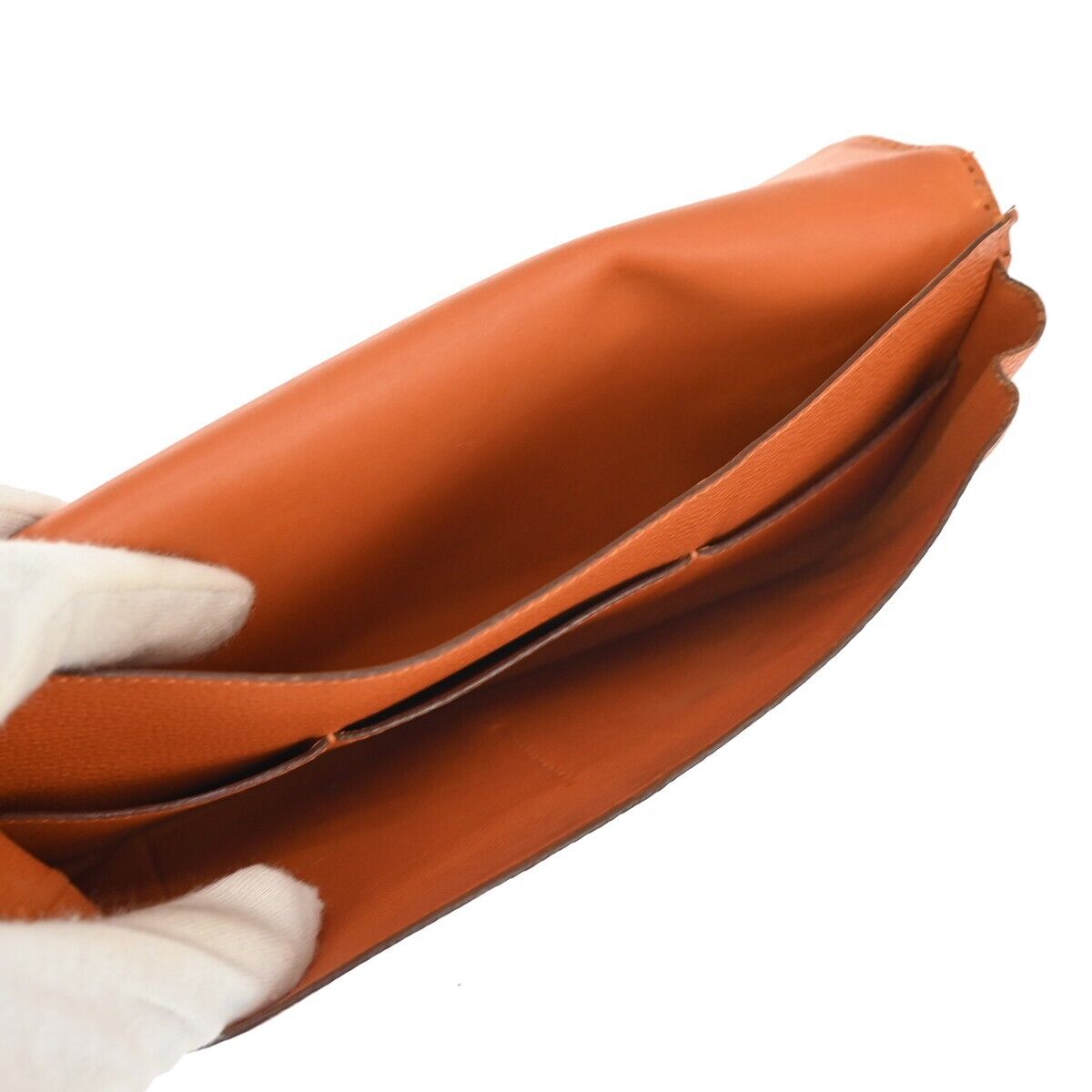 HERMES Logos Dogon GM Long Bifold Wallet Purse Veau Togo Leather orange 83RF064