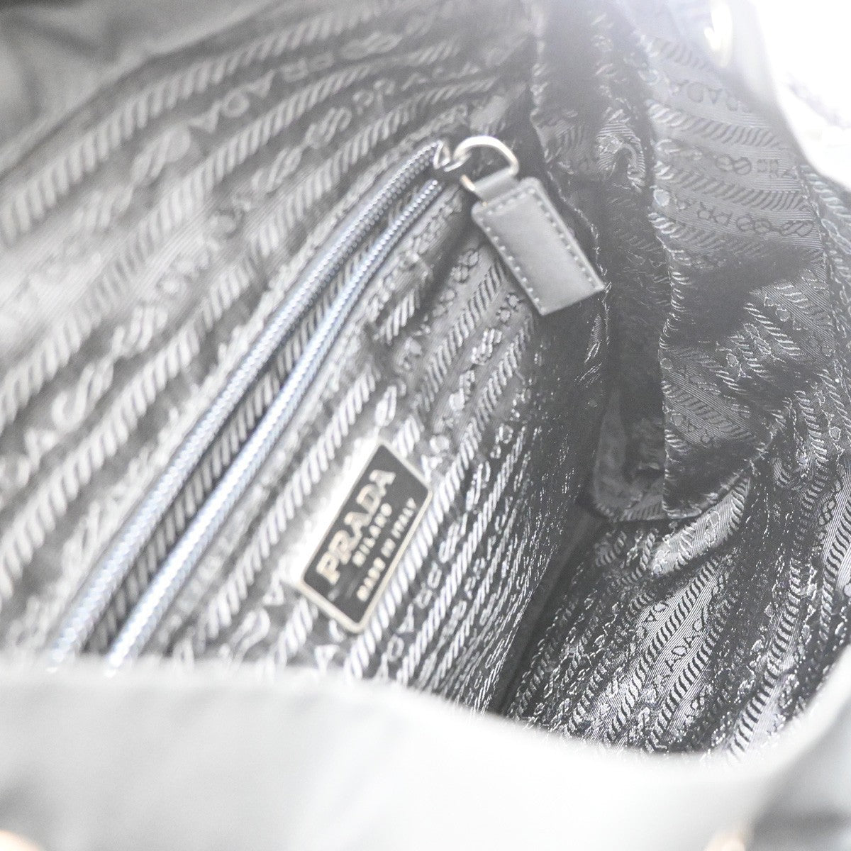 PRADA Logo Drawstring Backpack Bag Tessuto Nylon Leather Black Silver 70KC163