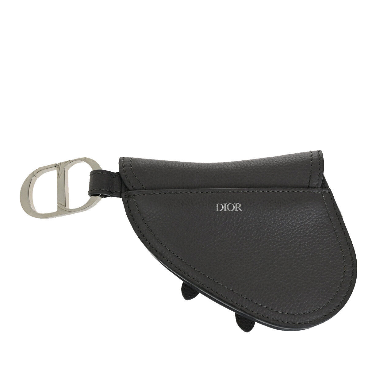CHRISTIAN DIOR CD Logo Saddle Mini Pouch Bag Leather Gray SHW Italy 85RK755
