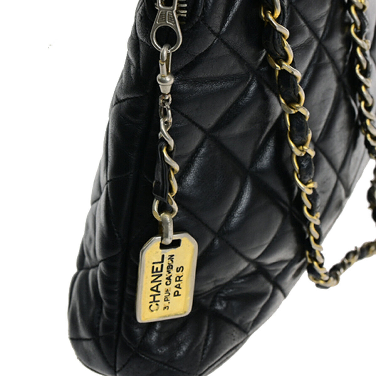 CHANEL CC Logo Matelasse Chain Shoulder Bag Leather Black GHW Vintage 10RK661