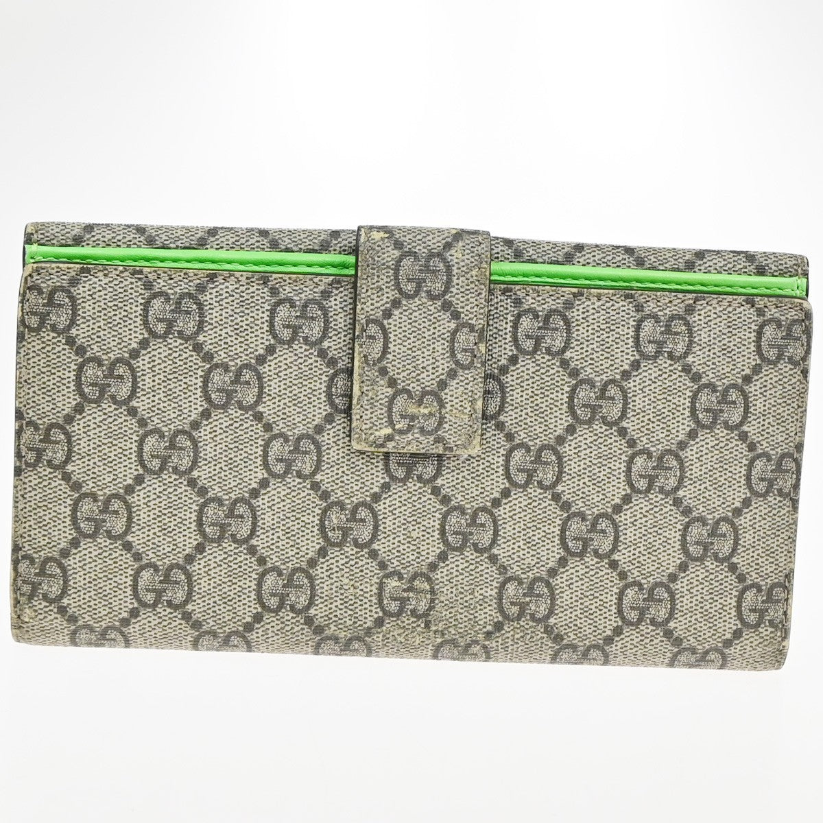 GUCCI GG heart Bifold Long Wallet Supreme Leather Green Beige GHW 01KC911