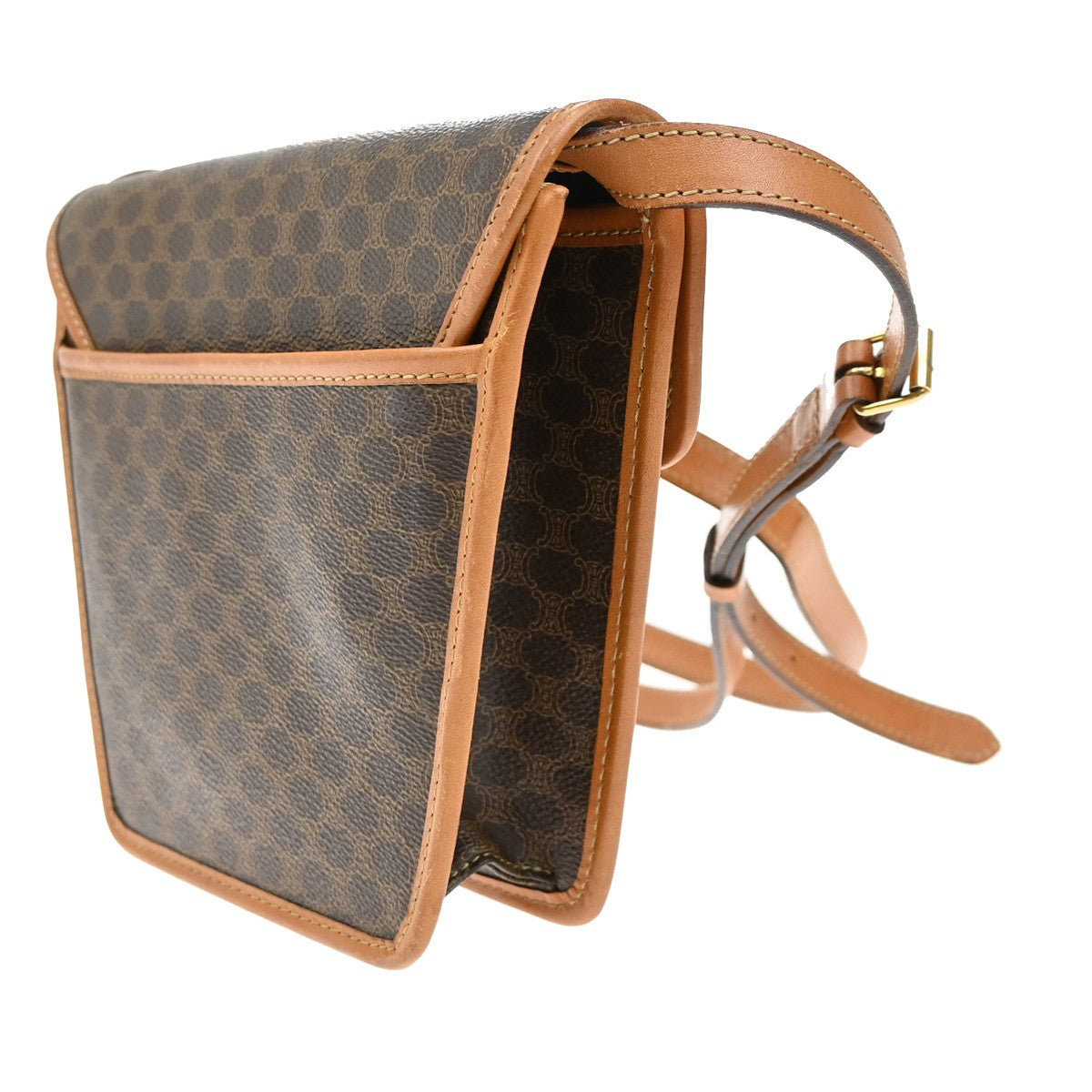 CELINE Logo Macadam Pattern Shoulder Bag PVC Leather Brown GHW Italy 36YH758