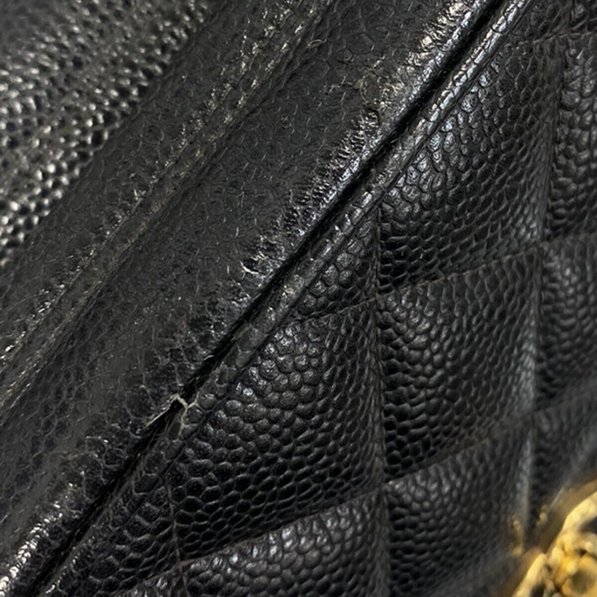 CHANEL CC Logo Chain Shoulder Bag Caviar Skin Leather Black GHW France 876RJ162