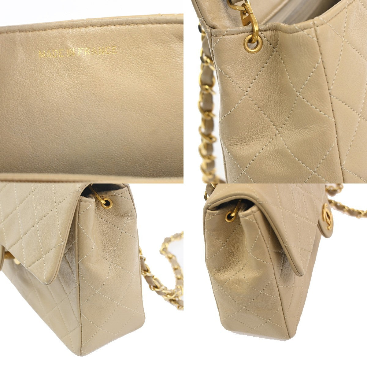 CHANEL CC Logo Mini Matelasse Chain Shoulder Bag Leather Beige GHW VTG 332RL878