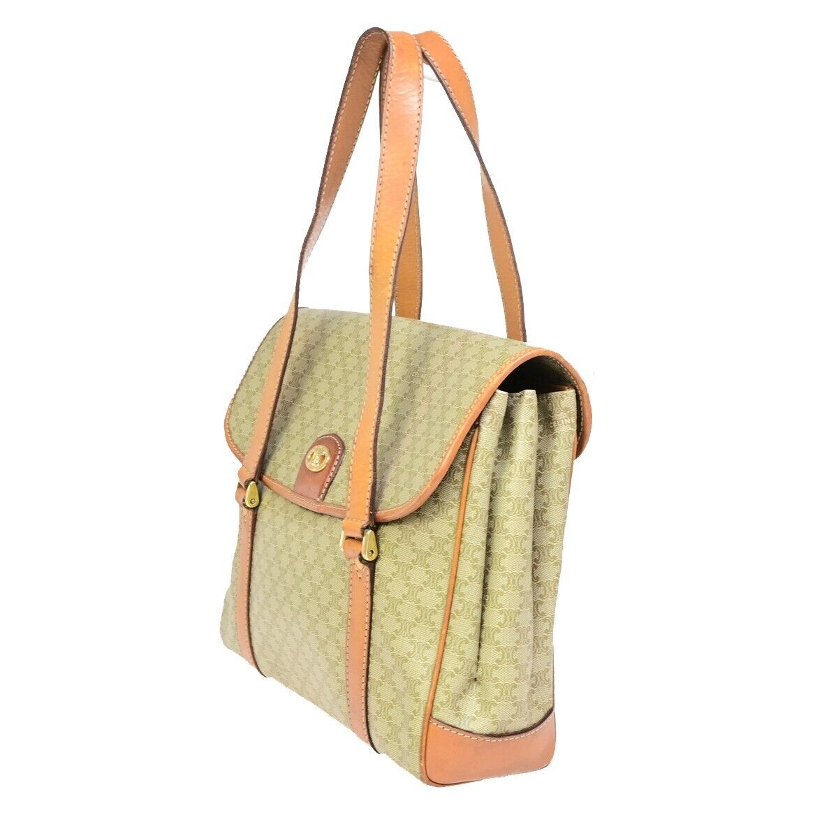 CELINE Logo Macadam Pattern Shoulder Tote Bag PVC Leather Brown GHW 61SJ063