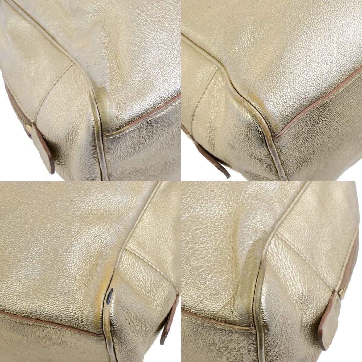 YVES SAINT LAURENT YSL Logo Small Hand Bag Leather Gold Italy 05FB447