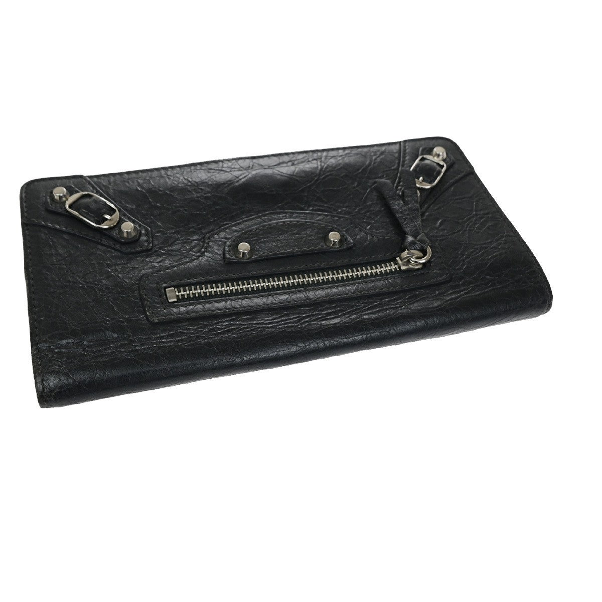 BALENCIAGA Logo Classic Money Long Wallet Purse Leather Black SHW 62CB073