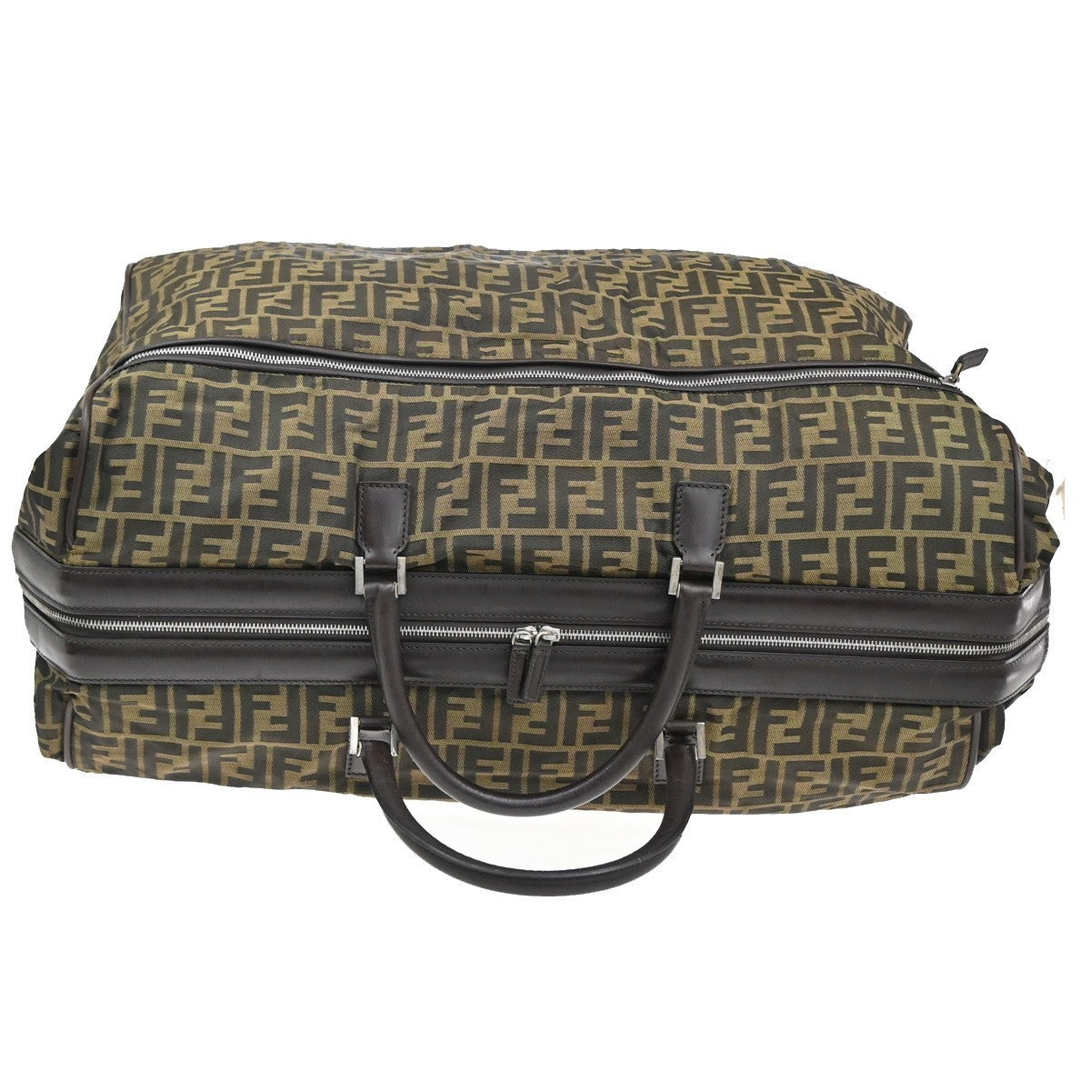 FENDI Zucca Rolling Duffel Bag Trolley Case Canvas Leather Brown SHW 70KB650