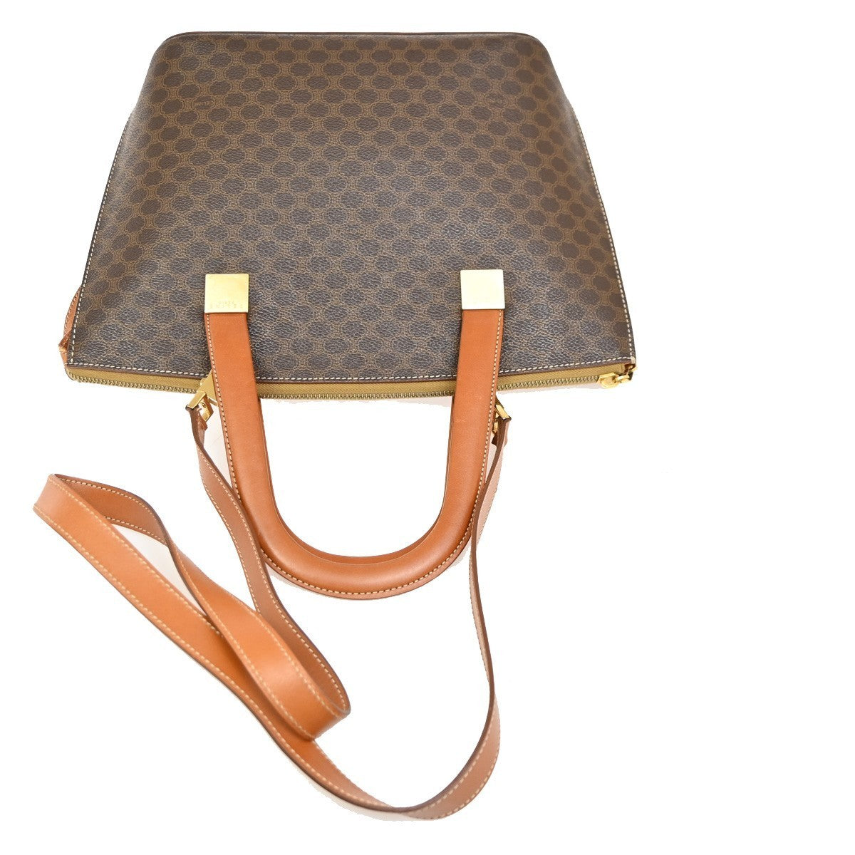 CELINE Logo Macadam Pattern 2Way Hand Bag PVC Leather Brown GHW Italy 64KC026