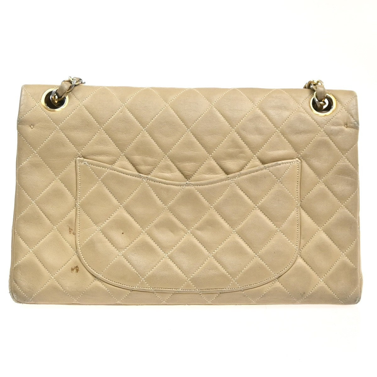 CHANEL CC Matelasse 25 Double Flap Cahin Shoulder Bag Leather Beige GHW 397RL943
