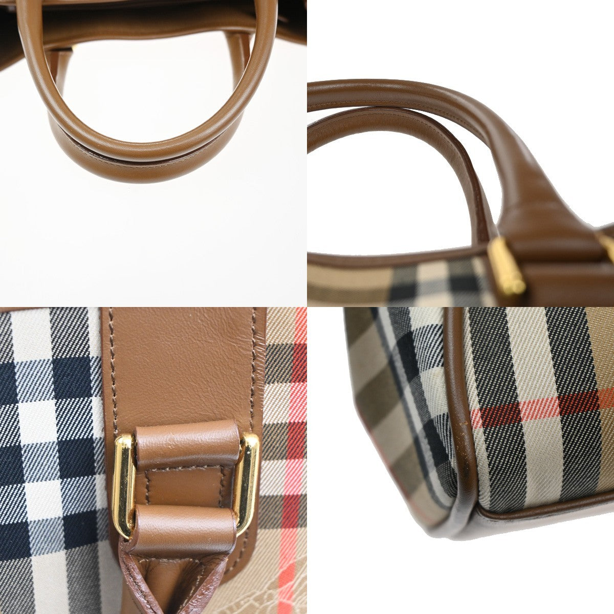 BURBERRY Logo Nova Check Tote Hand Bag Canvas Leather Beige Brown GHW 86RL724