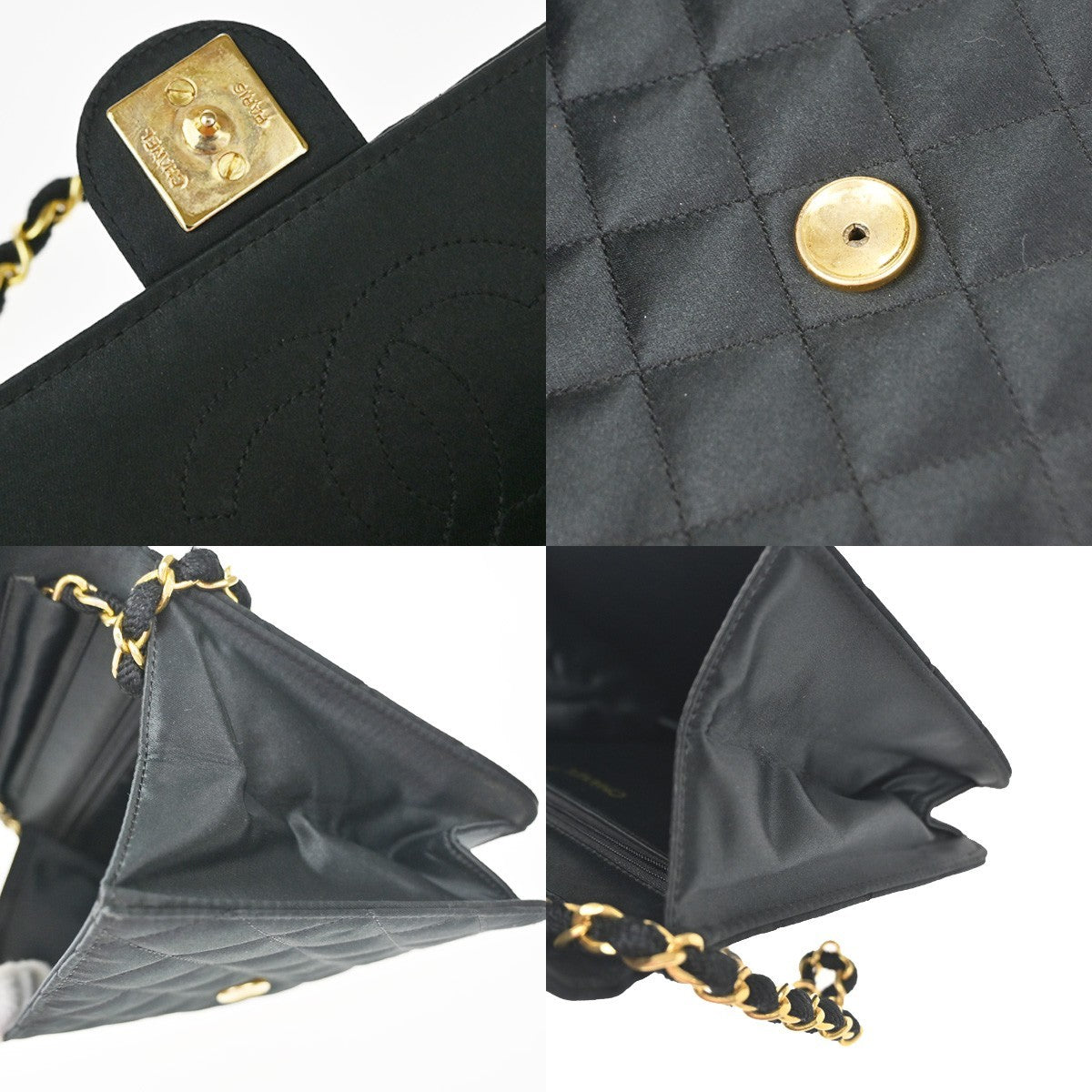 CHANEL CC Logo Mini Matelasse Chain Shoulder Bag Satin BK GHW Vintage 307RQ020