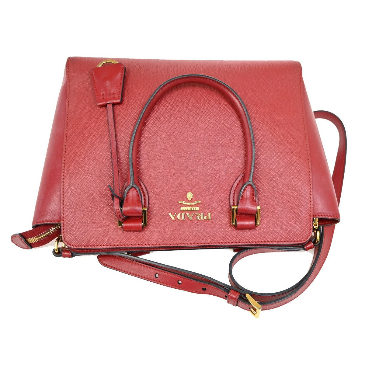 PRADA Logo 2Way Shoulder Hand Bag Saffiano Leather RED GHW 11TA080
