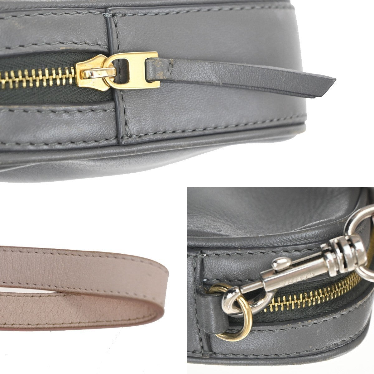 CELINE Logo Mini Pouch Bag Leather Gray GHW France 67TA391