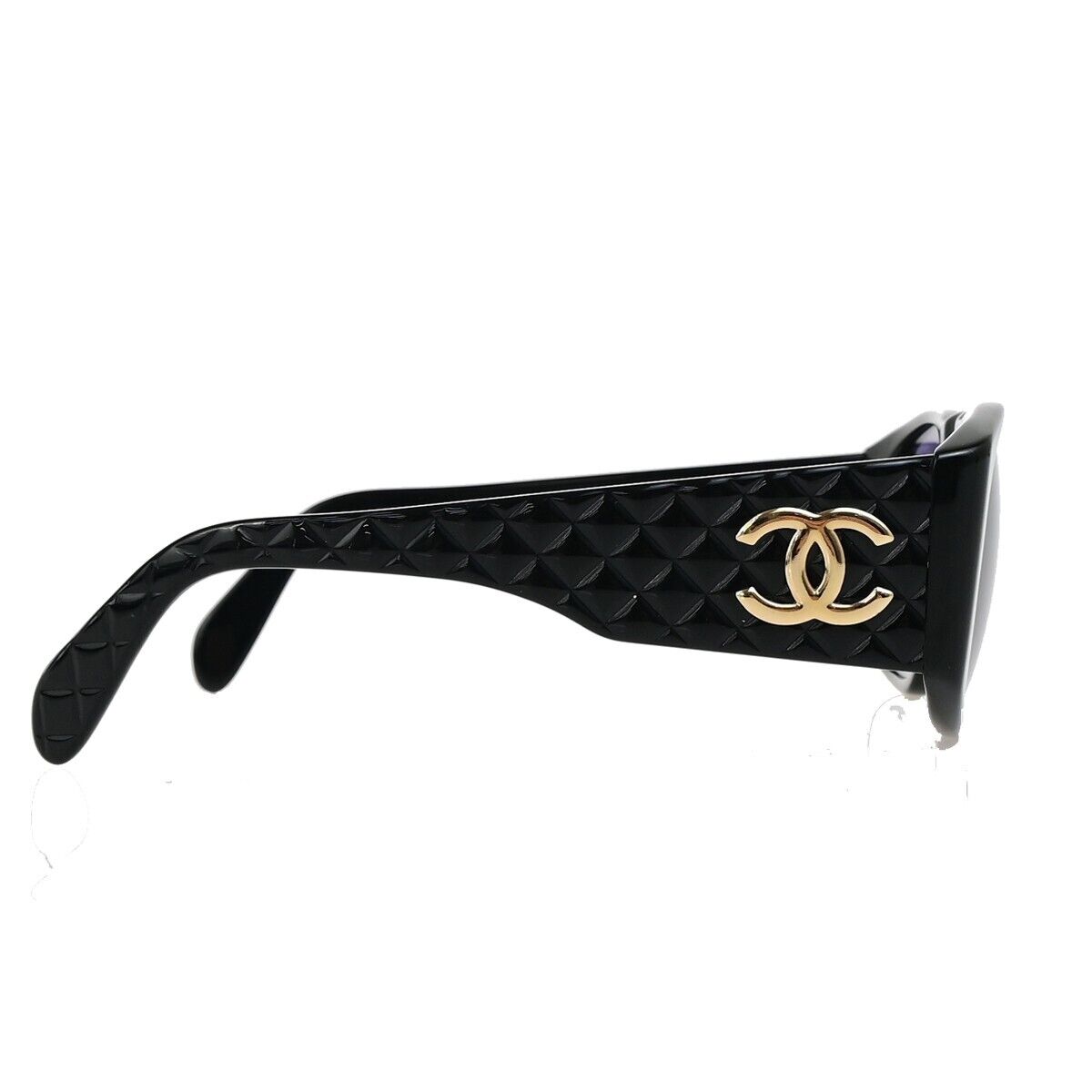 CHANEL CC Logo Matelasse Sunglasses Eye Wear Plastic Black GHW 01450 04RK668