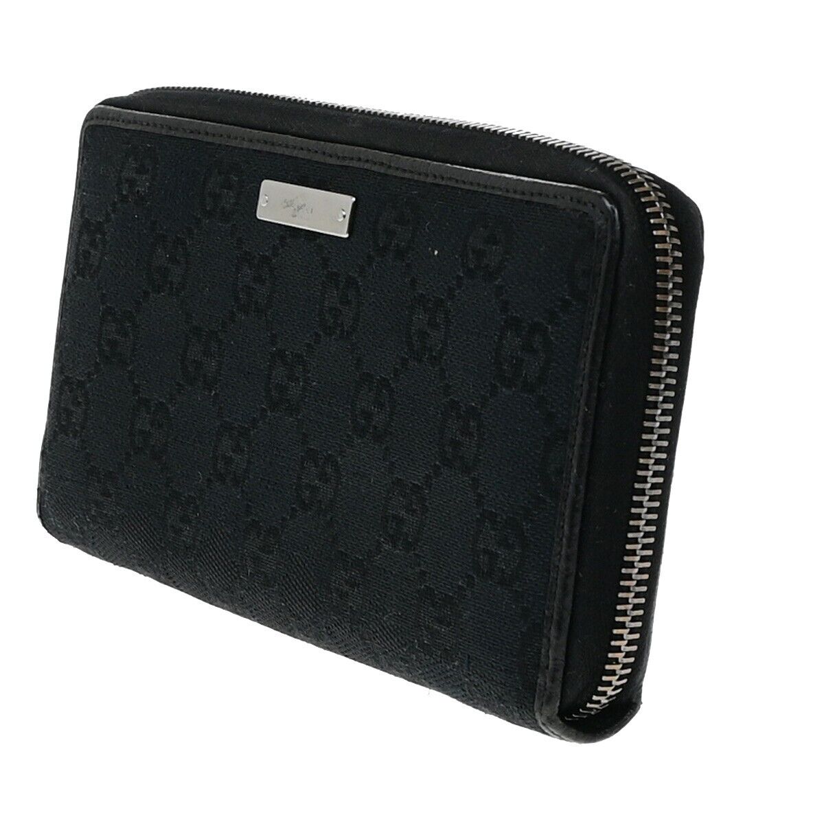 GUCCI Logo GG Pattern Zip Aroung Long Wallet Canvas Leather Black 62ED988