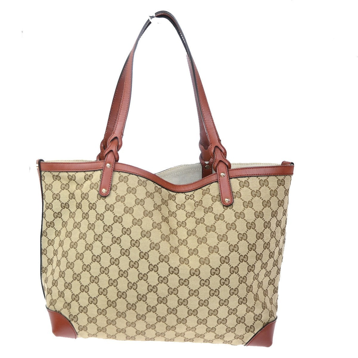 GUCCI Logo GG Pattern Shoulder Tote Bag Canvas Leather Brown Red 73CA651