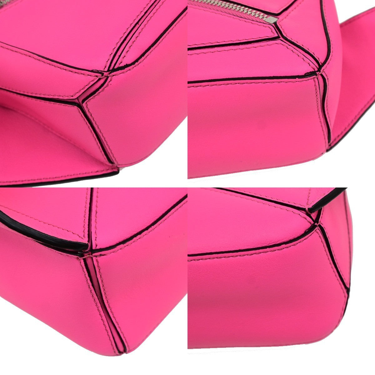 LOEWE Logo Puzzle Mini Body Shoulder Bag Leather Neon Pink SHW Spain 684RQ079