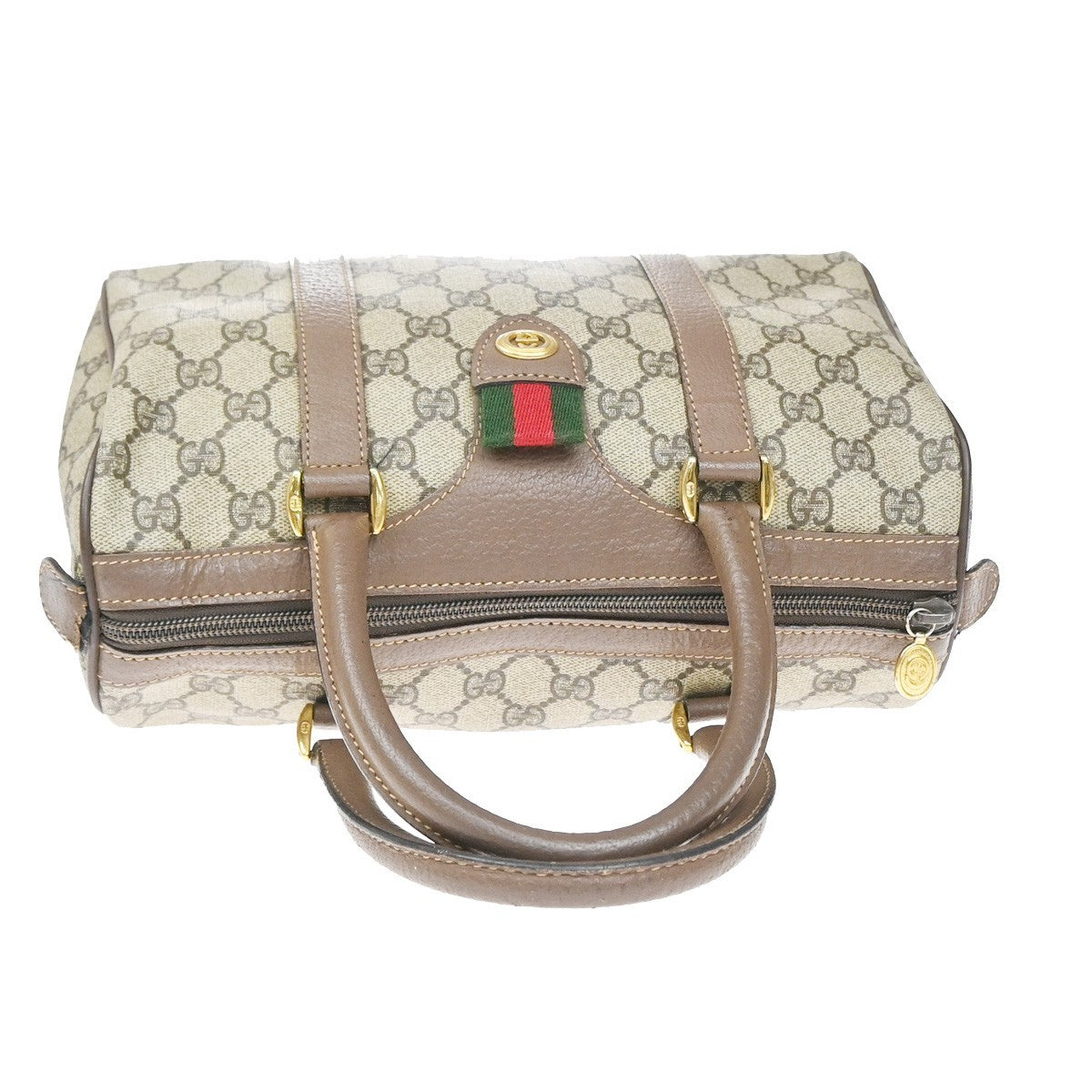 GUCCI Logo Sherry Web Line GG Pattern Hand Bag PVC Leather Brown Italy 65YJ158