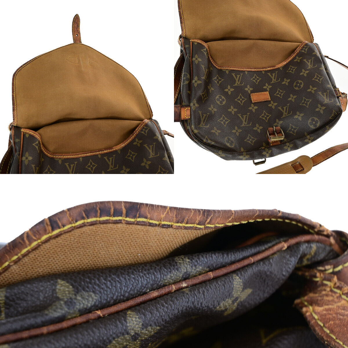 LOUIS VUITTON Logo Saumur 30 Shoulder Bag Monogram Leather Brown M42256 09YE885