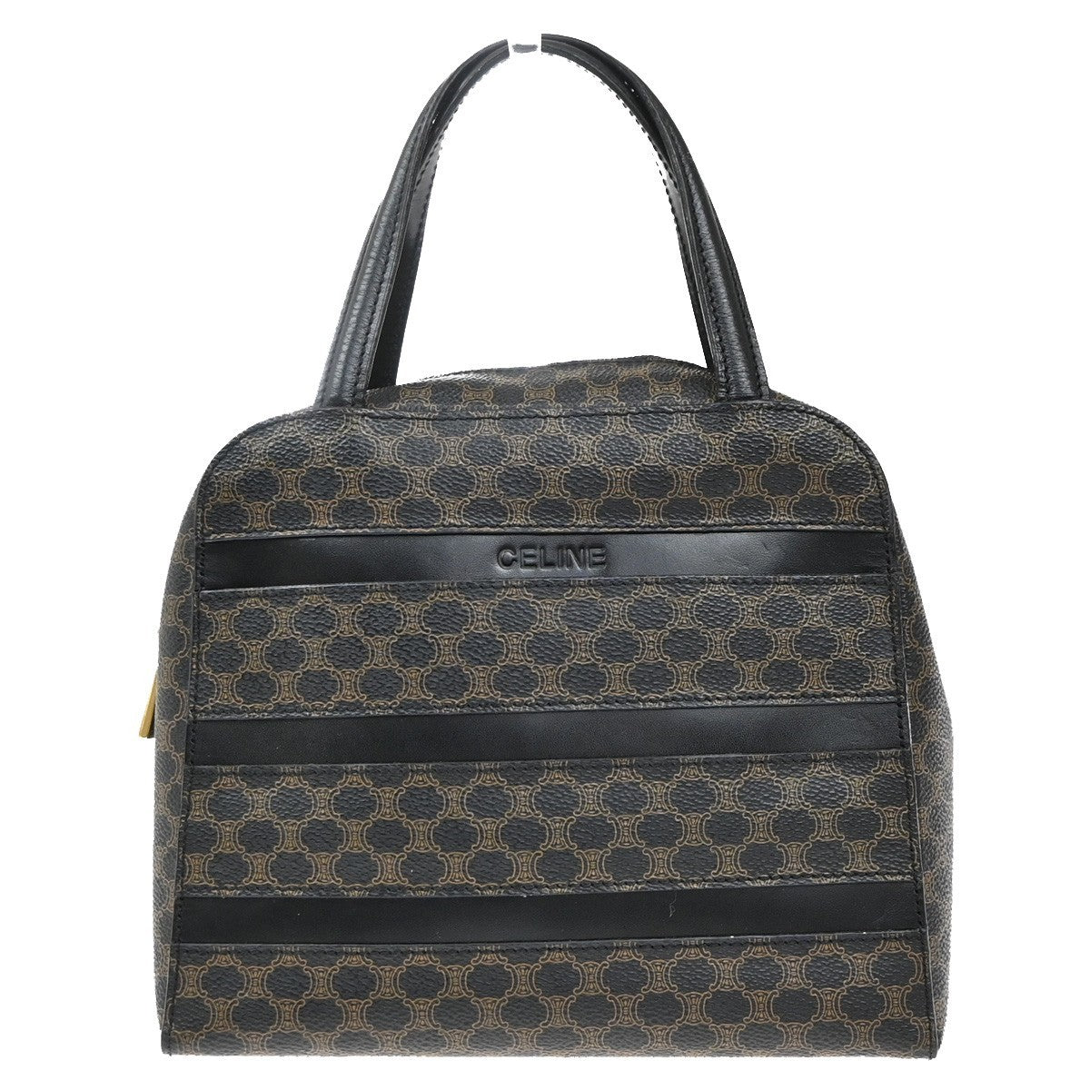 CELINE Logo Macadam Pattern Hand Bag PVC Leather Brown Black GHW 67EG145
