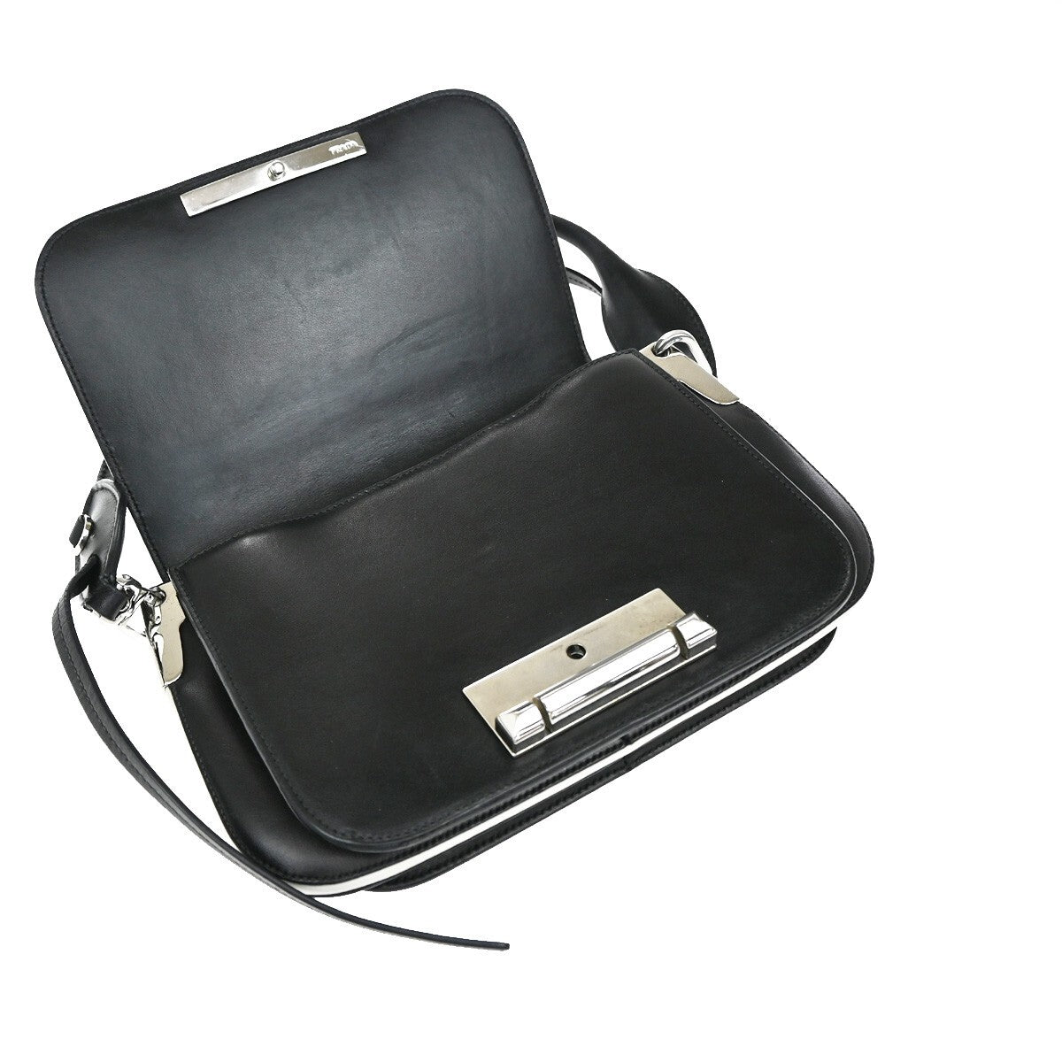 PRADA Logo Shoulder Hand Bag Leather Black SHW Italy 74RF249
