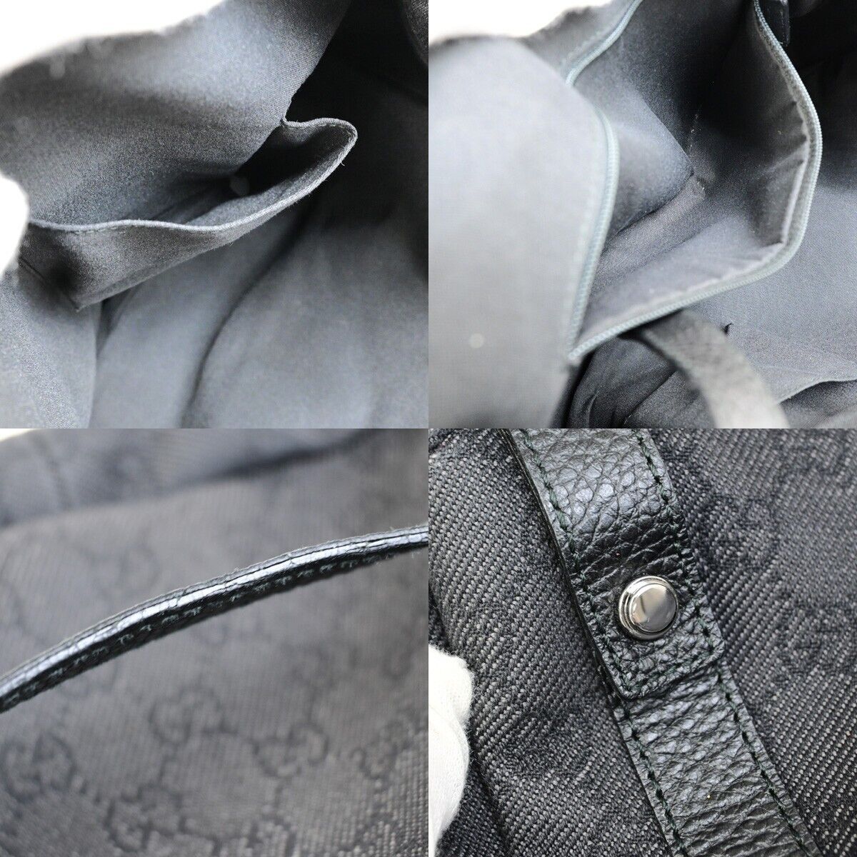 GUCCI Logo GG Pattern Shoulder Tote Bag Canvas Leather Black Italy 76FB351