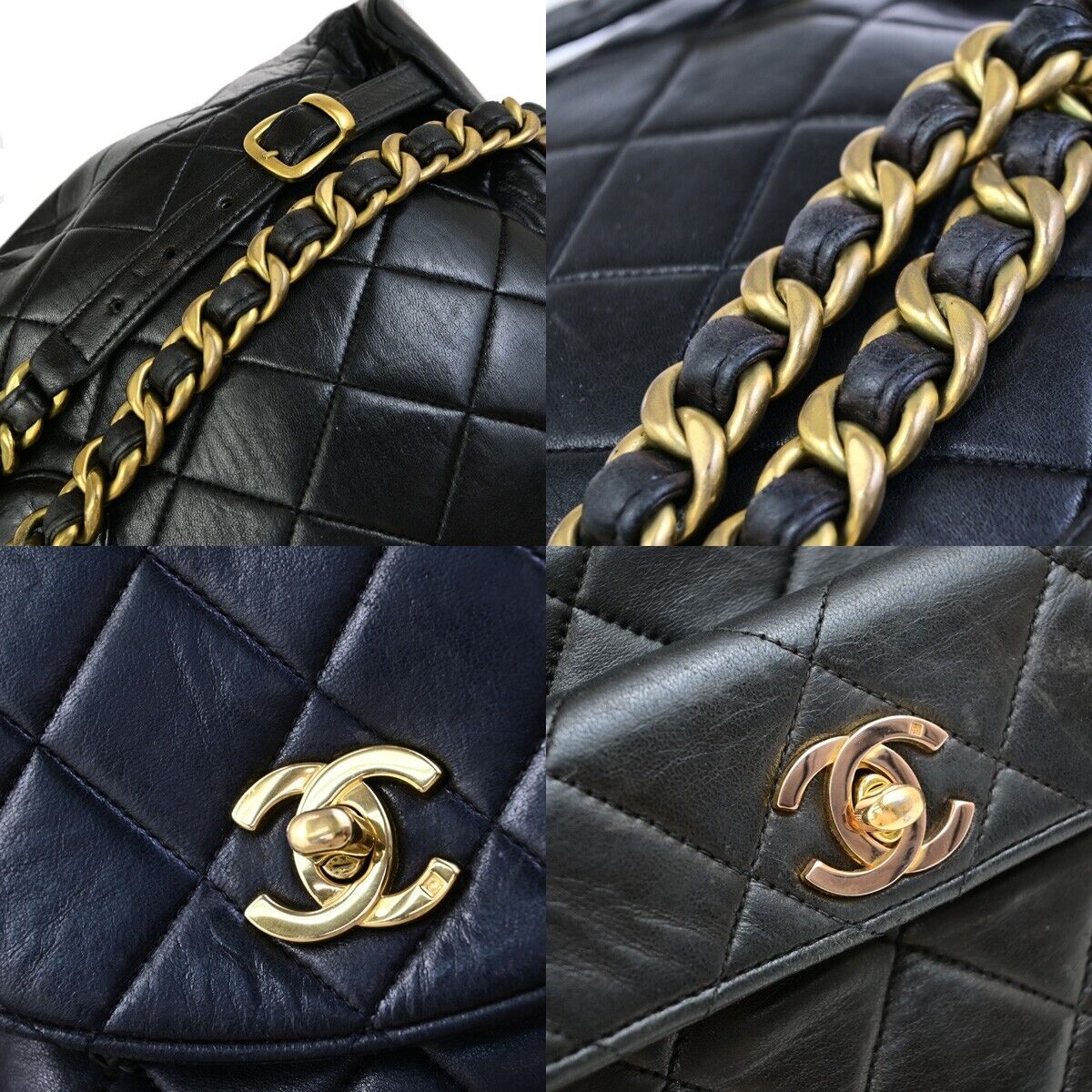 CHANEL CC Logo DUMA Matelasse Chain Backpack Bag Leather Black GHW 332RK719