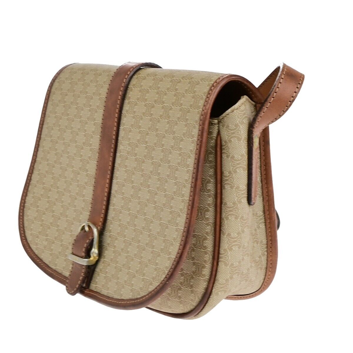 CELINE Logo Macadam Pattern Shoulder Bag PVC Leather Beige Italy 04EB477