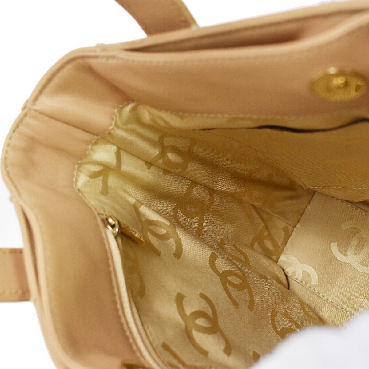 CHANEL CC Logo Wild Stitch Hand Tote Bag Leather Beige Gold Italy 699RH707