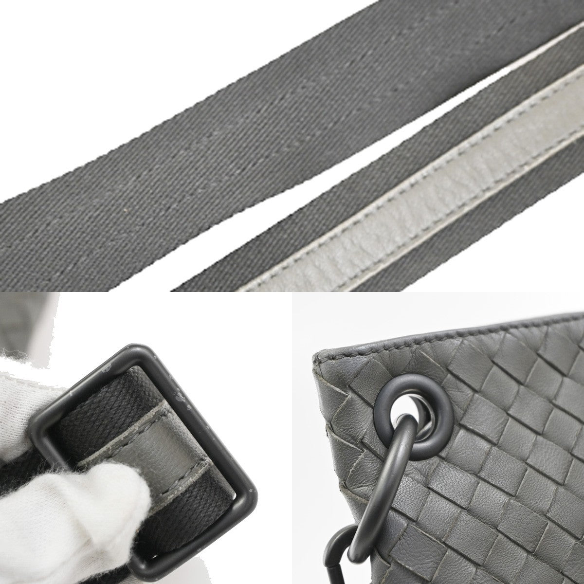 BOTTEGA VENETA Logo Intrecciato Shoulder Bag Leather Gray Italy 12KD110