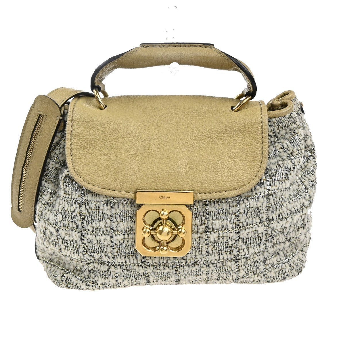 CHLOE Logo Elsie 2Way Shoulder Hand Bag Tweed Leather Beige GHW Italy 64KP549