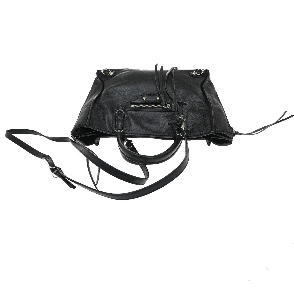 BALENCIAGA Paper Mini 2Way Shoulder Hand Bag Mirror Leather Black SHW 46RL525