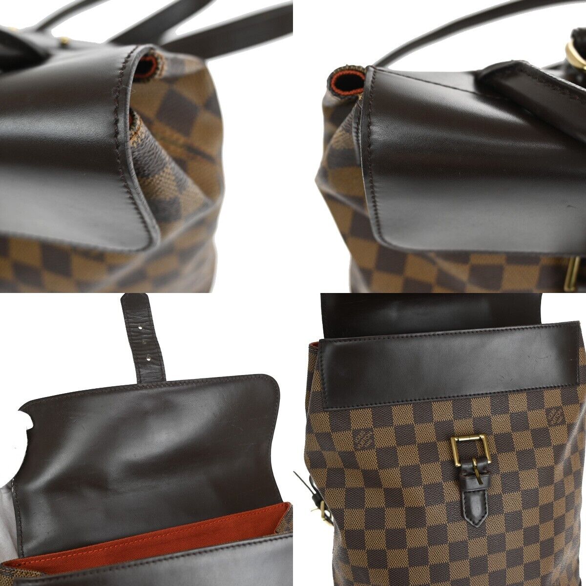 LOUIS VUITTON Logo Soho Backpack Bag Damier Ebene Leather Brown N51132 50SH733