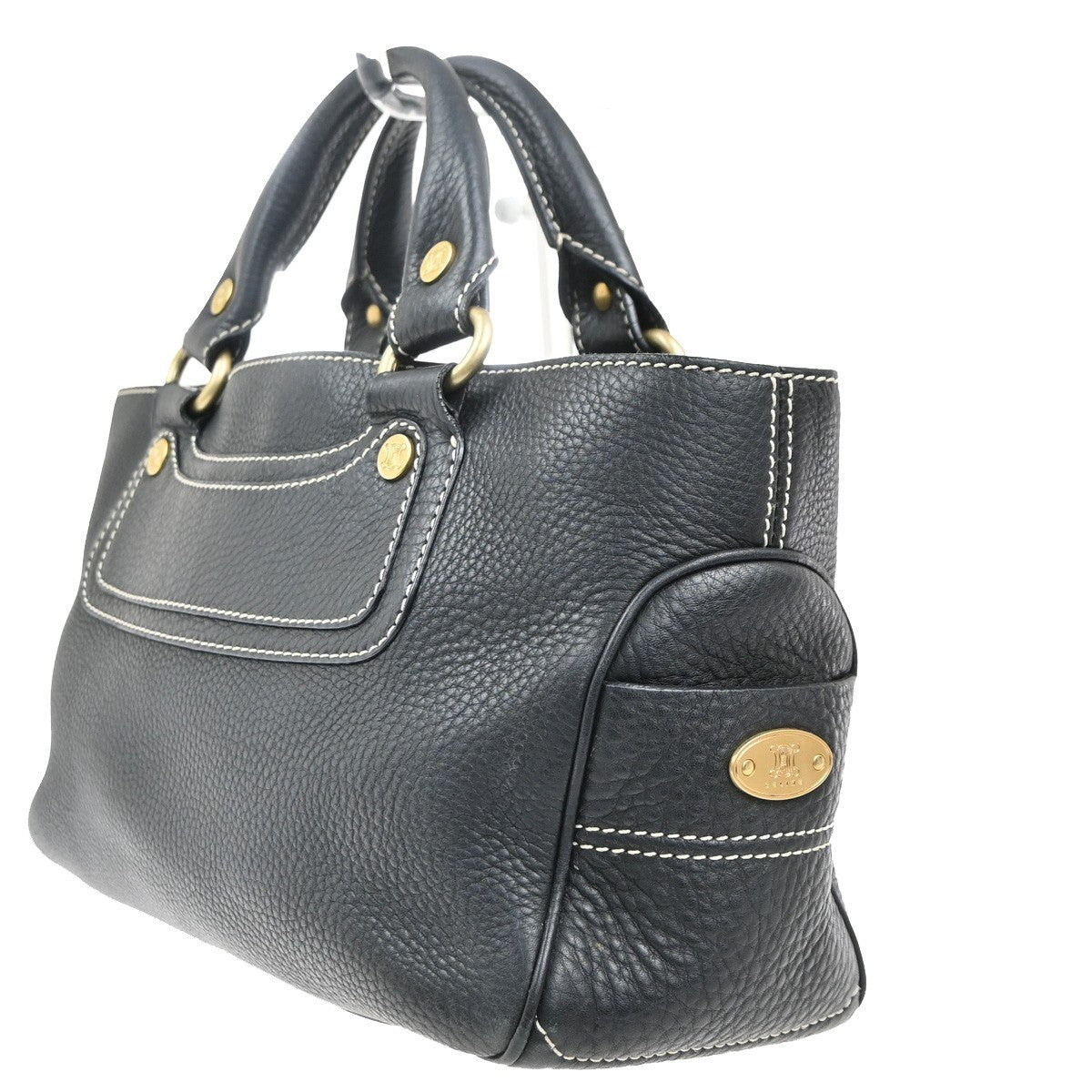 CELINE Logo Macadam Boogie Tote Hand Bag Leather Navy Blue GHW Italy 80MA323