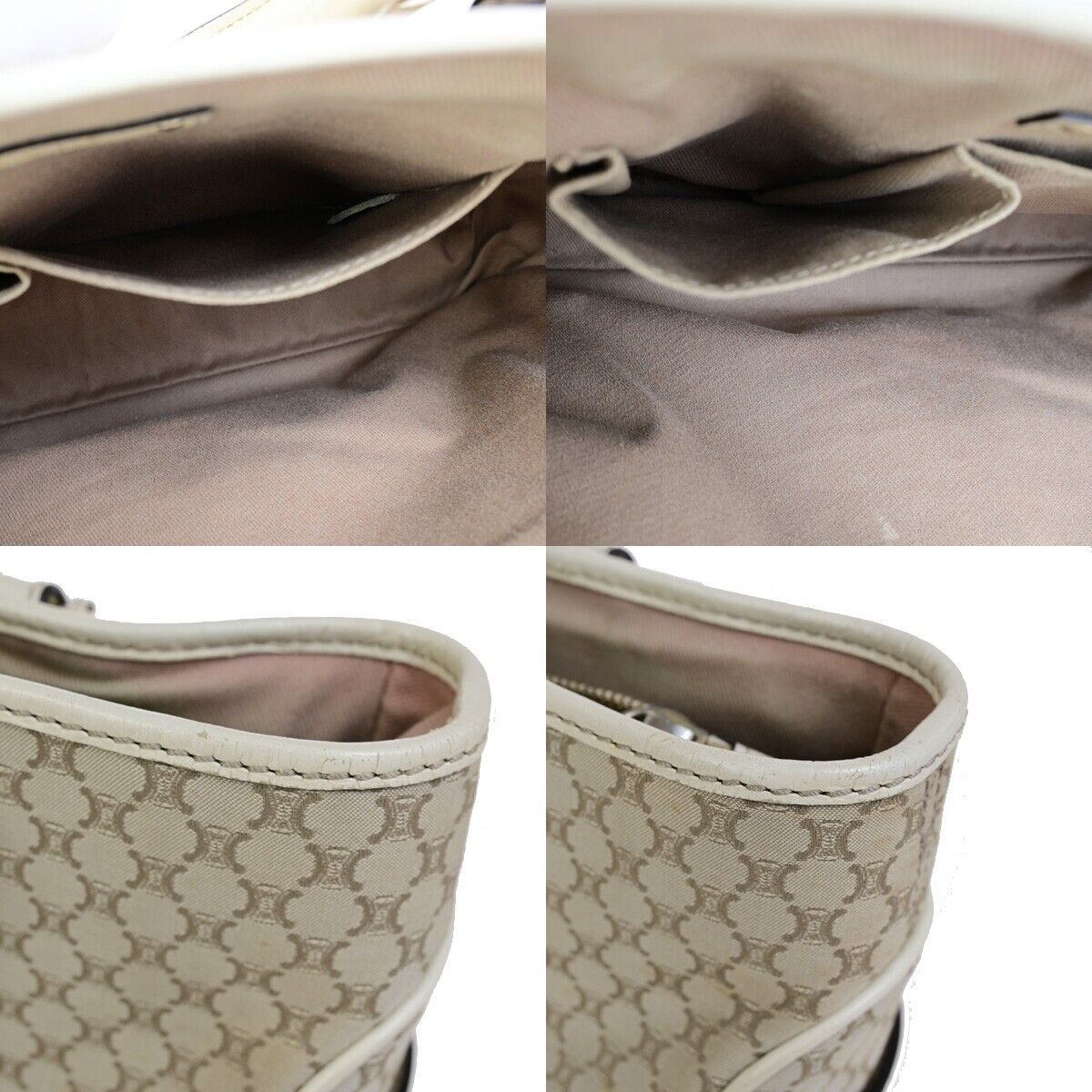 CELINE Logo Boogie Macadam Hand Bag Leather Canvas Beige Italy 67FB204