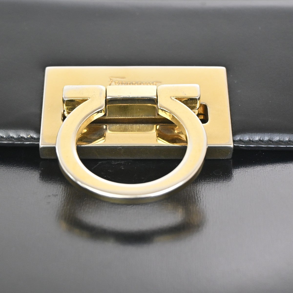 SALVATORE FERRAGAMO Logo Gancini Hand Bag Leather Black GHW Italy 62ZA115