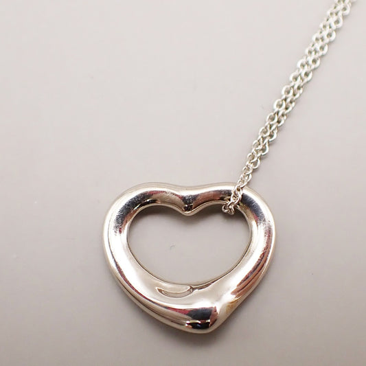 TIFFANY & CO. Logo Open Heart 16mm Chain Necklace Silver AG925 05CA057