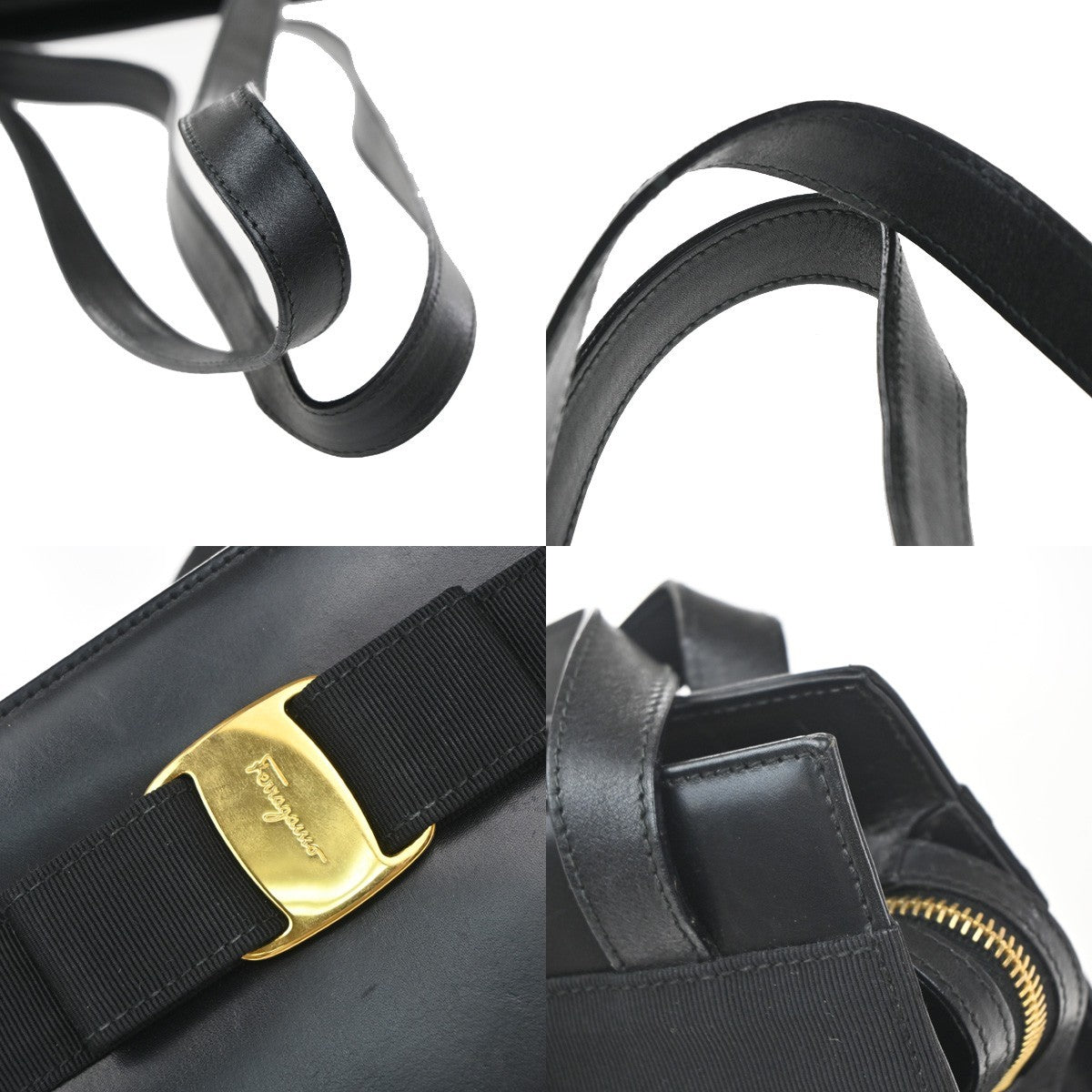 SALVATORE FERRAGAMO Logo Vara Shoulder Bag Canvas Leather Black Italy 65KP605