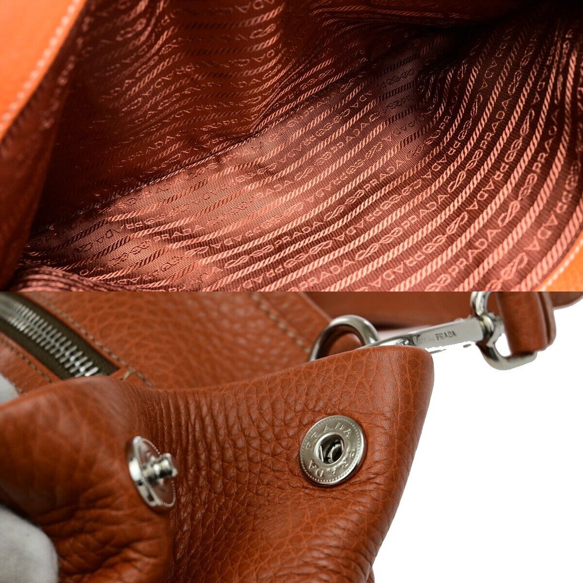 PRADA 2Way Shoulder Tote Bag Vitello Daino Leather Rame Orange BR4393 18ED877